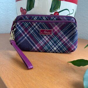 Ness Plaid Wristlet Burgundy, Teal, Green and Cream Check Pattern